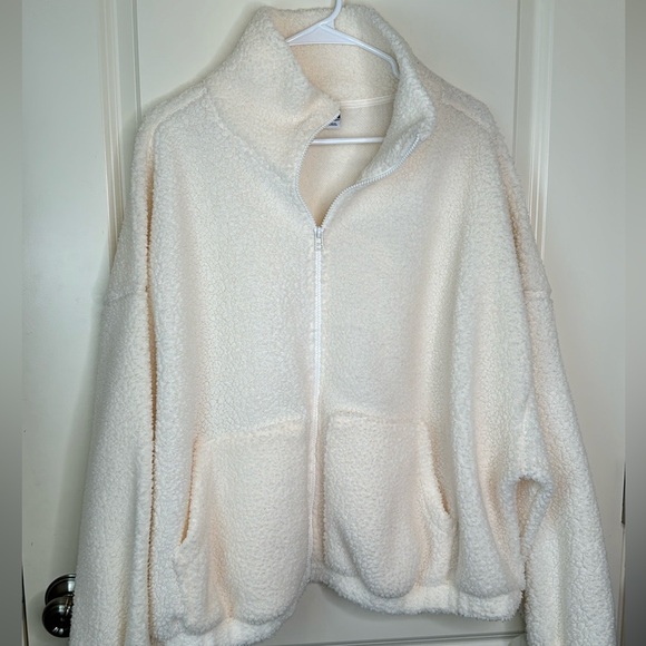 Old Navy Women’s Sherpa Teddy Jacket Fuzzy Fleece Coat Zip Up Ivory XL - Picture 5 of 16
